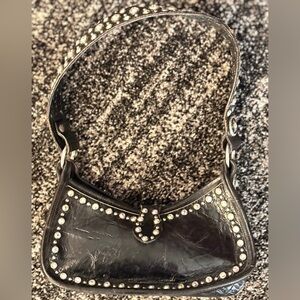 DOUBLE J SADDLERY || Black Chap Leather Studded Bag w/ Swarovski Crystals